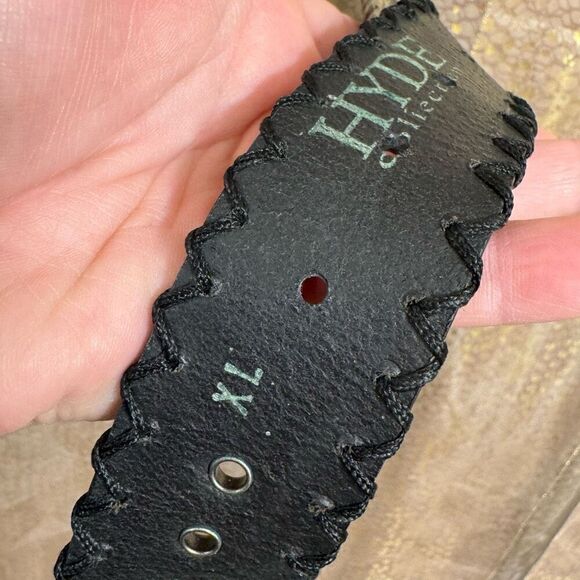 Hyde Collection Black Leather Silver Studded Western Rhinestone Belt XL - Picture 5 of 5